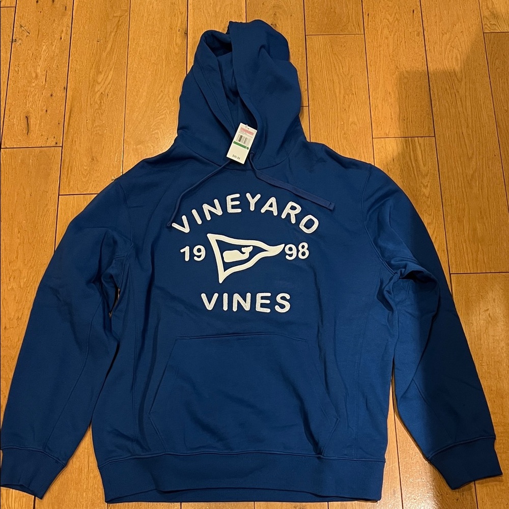 Vineyard Vines Royal Blue Pullover Hoodie with White Logo, size Large